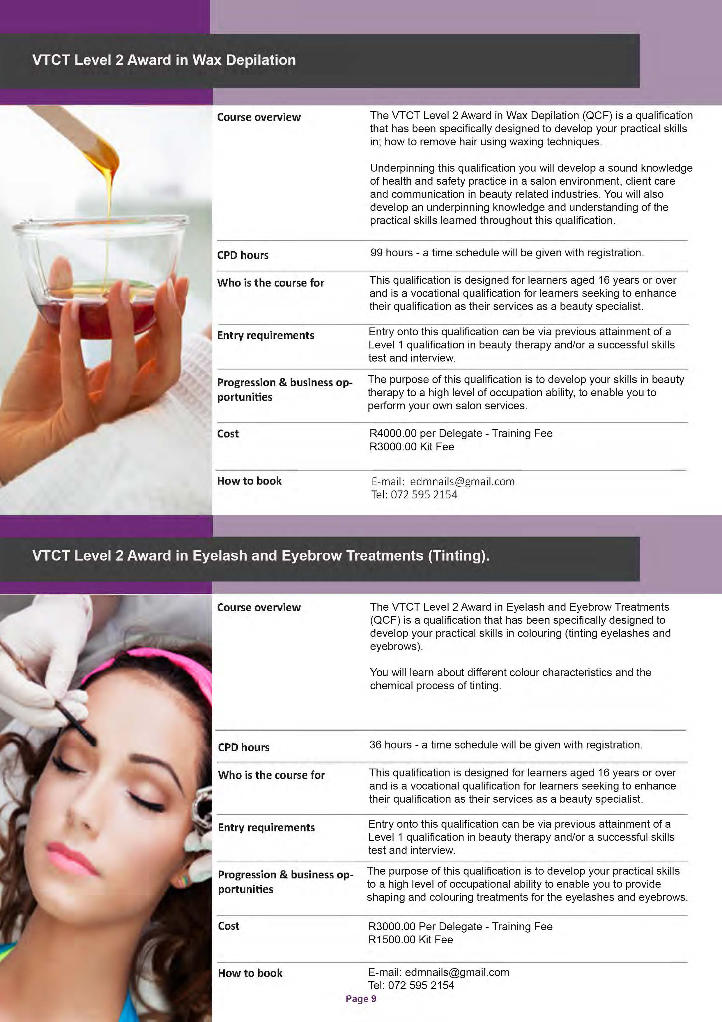 VTCT Level 2 Award in Wax Depilation & VTCT Level 2 Award in Eyelash and Eyebrow Treatment (Tinting)